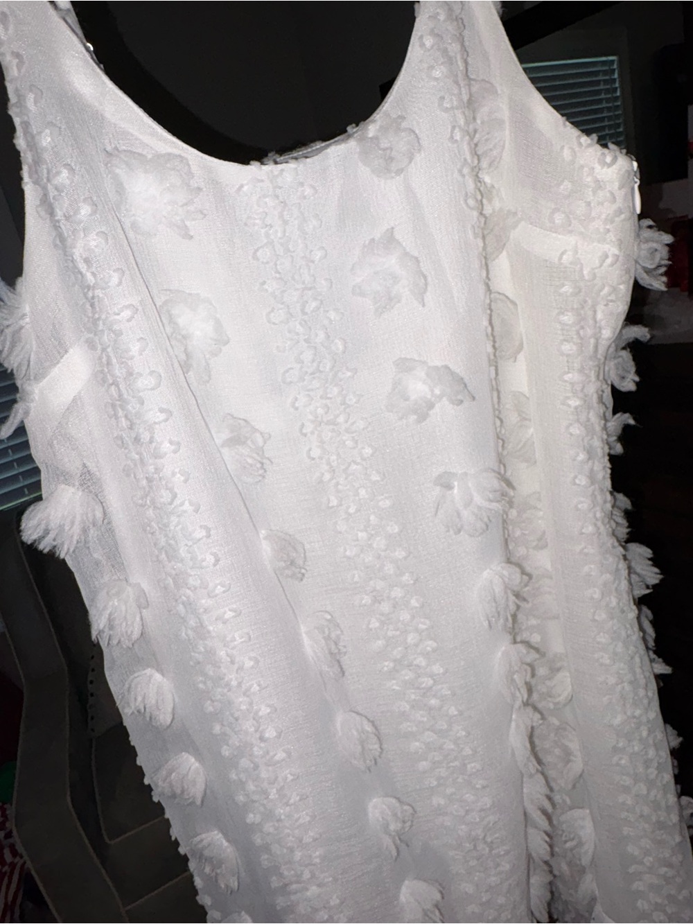3/$20! Women’s large Lightweight White Textured mini Dress with Tassel Detail